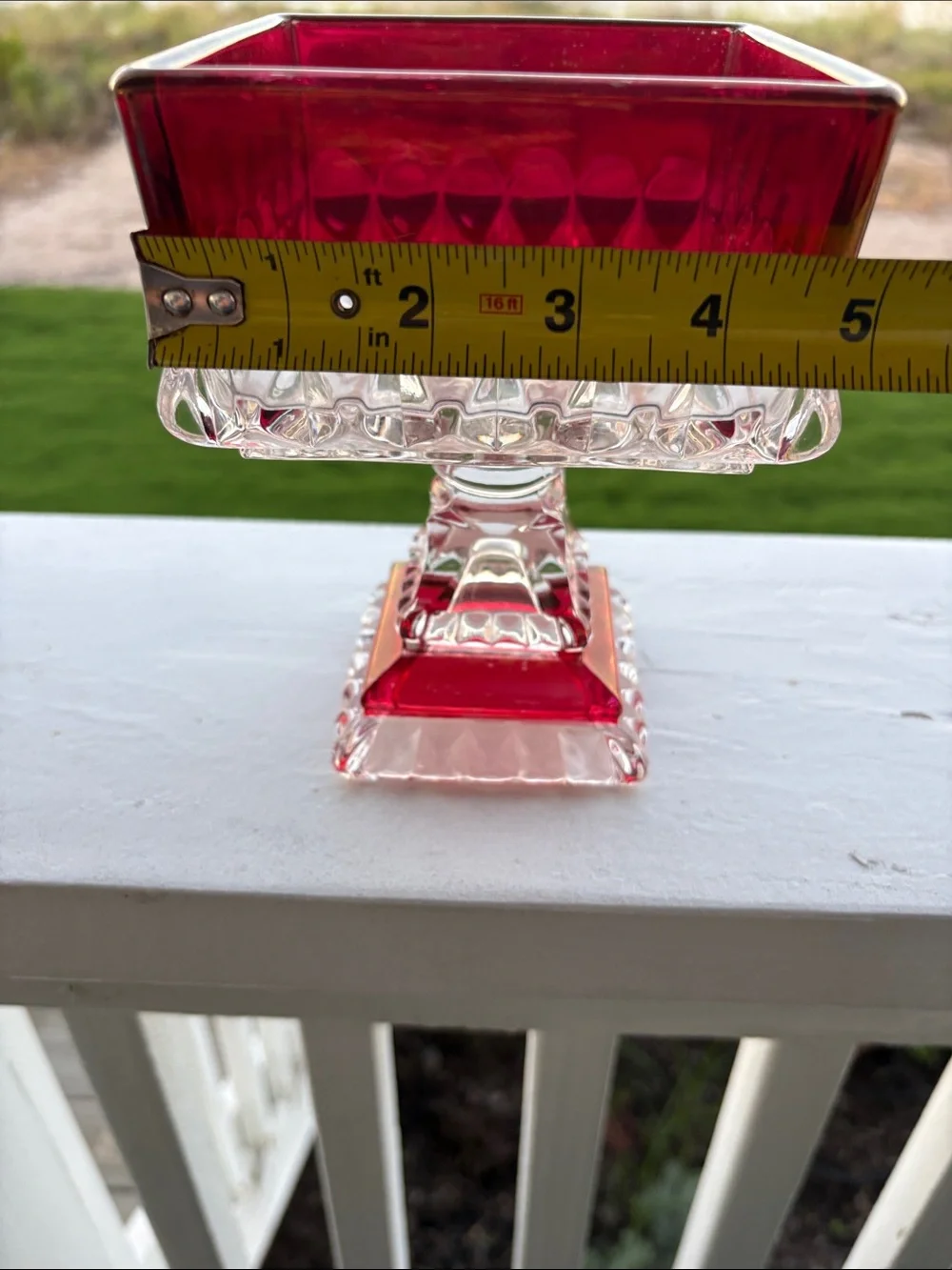Ruby Red and Clear Glass Pedestal Bowl